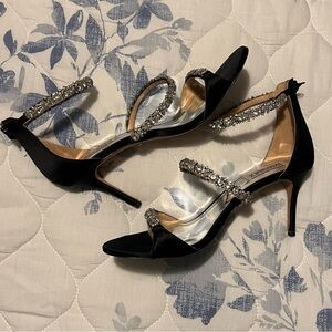 Badgley Mischka Elegant Black Stiletto Heels with Rhinestone Straps